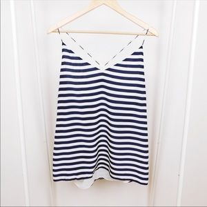 J. Crew Navy & White Striped Silk Blouse